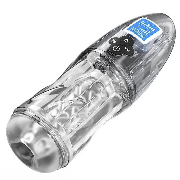 HellofuntoysTM Fully Transparent Vibrating Sucking Voice Male Mechanical Stroker