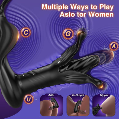 9 Tension Shock Flapping Thrusting Vibrating Cock Ring Anal Vibrator Dildo