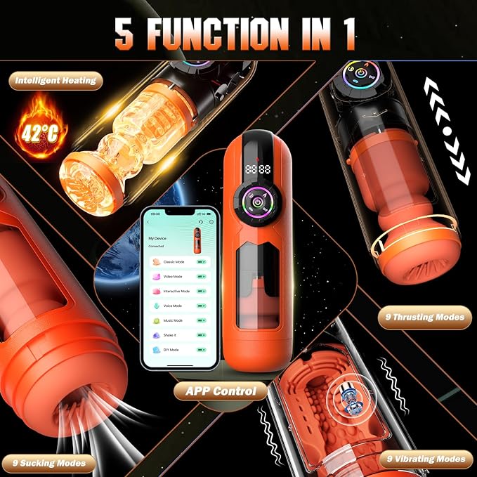 Heating Male Masturbator Penis Pump, Upgrade 5 in 1 Male Sex Toys for Men, AI Interaction APP Control with 9 Vibrating & Licking & Thrusting & Suck Modes