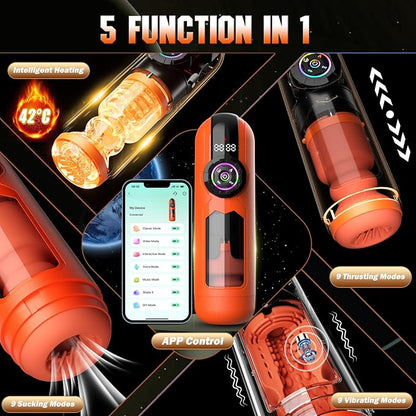 Heating Male Masturbator Penis Pump, Upgrade 5 in 1 Male Sex Toys for Men, AI Interaction APP Control with 9 Vibrating & Licking & Thrusting & Suck Modes