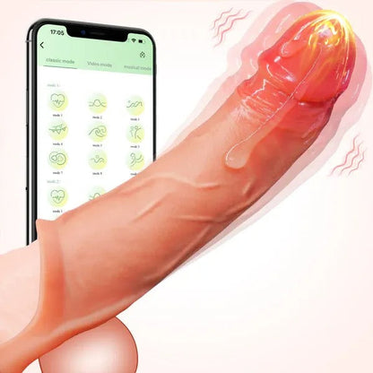 APP Controlled 9 Vibrating Penis Extender Sleeve With Cock Ring
