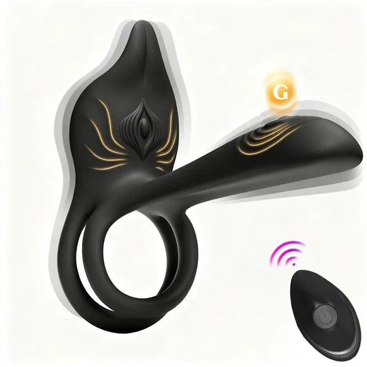 Vibrating Cock Ring Couples Sex Toys - MOOLIGIRL Dual Penis Ring Vibrator with Fox-Shaped Clitoral Stimulator & 4.6in G Spot Vibrator, 10 Vibration Adult Toys for Men Women, Female Sex S&M Floggers