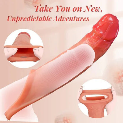 APP Controlled 9 Vibrating Penis Extender Sleeve With Cock Ring