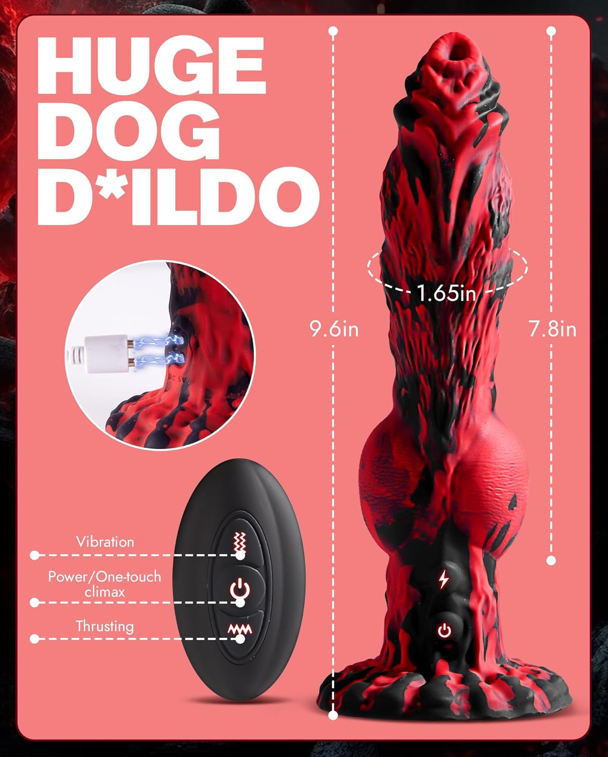 Thrusting Dildo Monster Fantasy Vibrator - 9.6" Thick Horse & Dog Dildos,8 Vibration & 8 Thrusting Modes