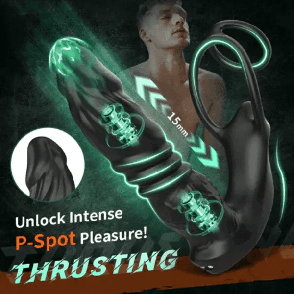 APP Control 9 Vibrating Thrusting Prostate Massager With Dual Cock Rings