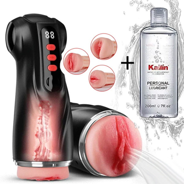 Co-branded: 3 Sleeves Pocket Pussy Penis Pump with 9 Sucking & 9 Vibrating Male Masturbator
