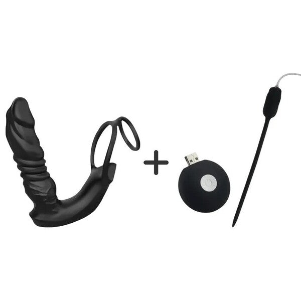 APP Control 9 Vibrating Thrusting Prostate Massager With Dual Cock Rings