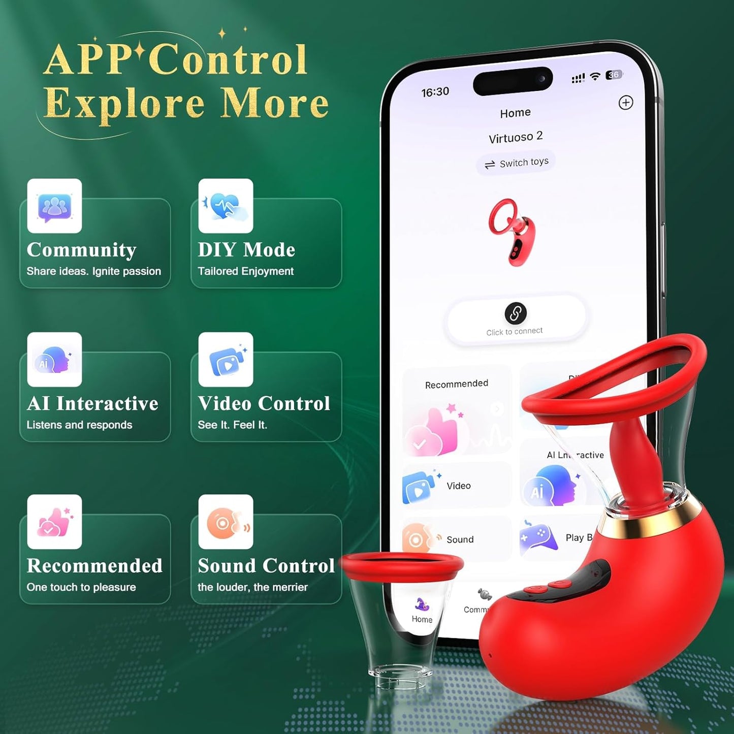 App-controlled clitoral vibrator with licking and suction functions; features 3 strong suction modes and 9 vibration modes.