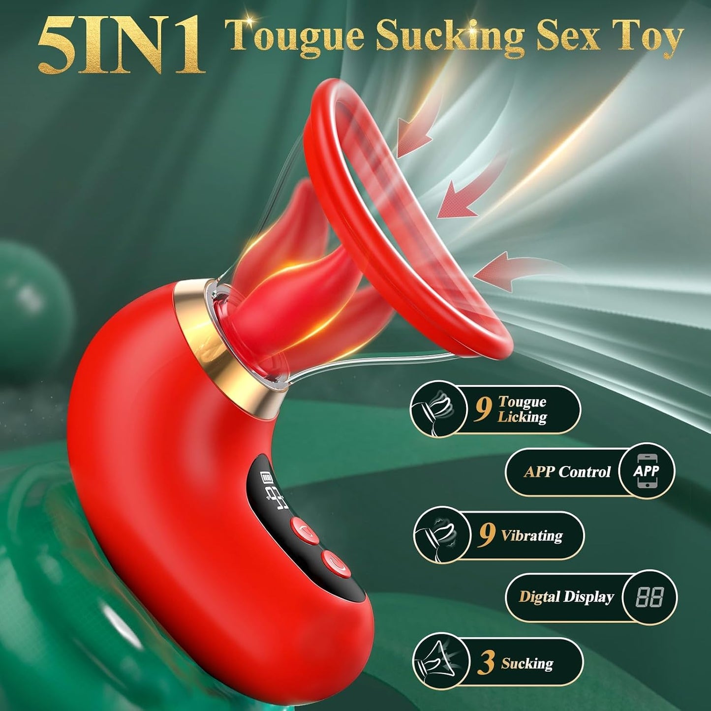 App-controlled clitoral vibrator with licking and suction functions; features 3 strong suction modes and 9 vibration modes.