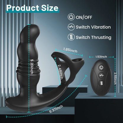 Buyging™ 7 Vibrating 3 Thrusting Anal Massager with Cock Ring