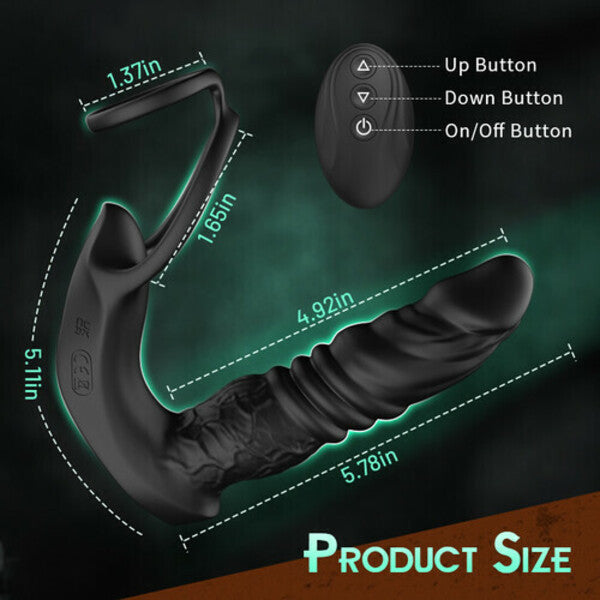 APP Control 9 Vibrating Thrusting Prostate Massager With Dual Cock Rings