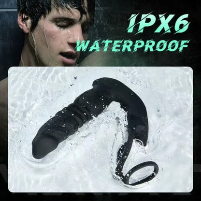 APP Control 9 Vibrating Thrusting Prostate Massager With Dual Cock Rings