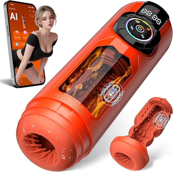 Heating Male Masturbator Penis Pump, Upgrade 5 in 1 Male Sex Toys for Men, AI Interaction APP Control with 9 Vibrating & Licking & Thrusting & Suck Modes