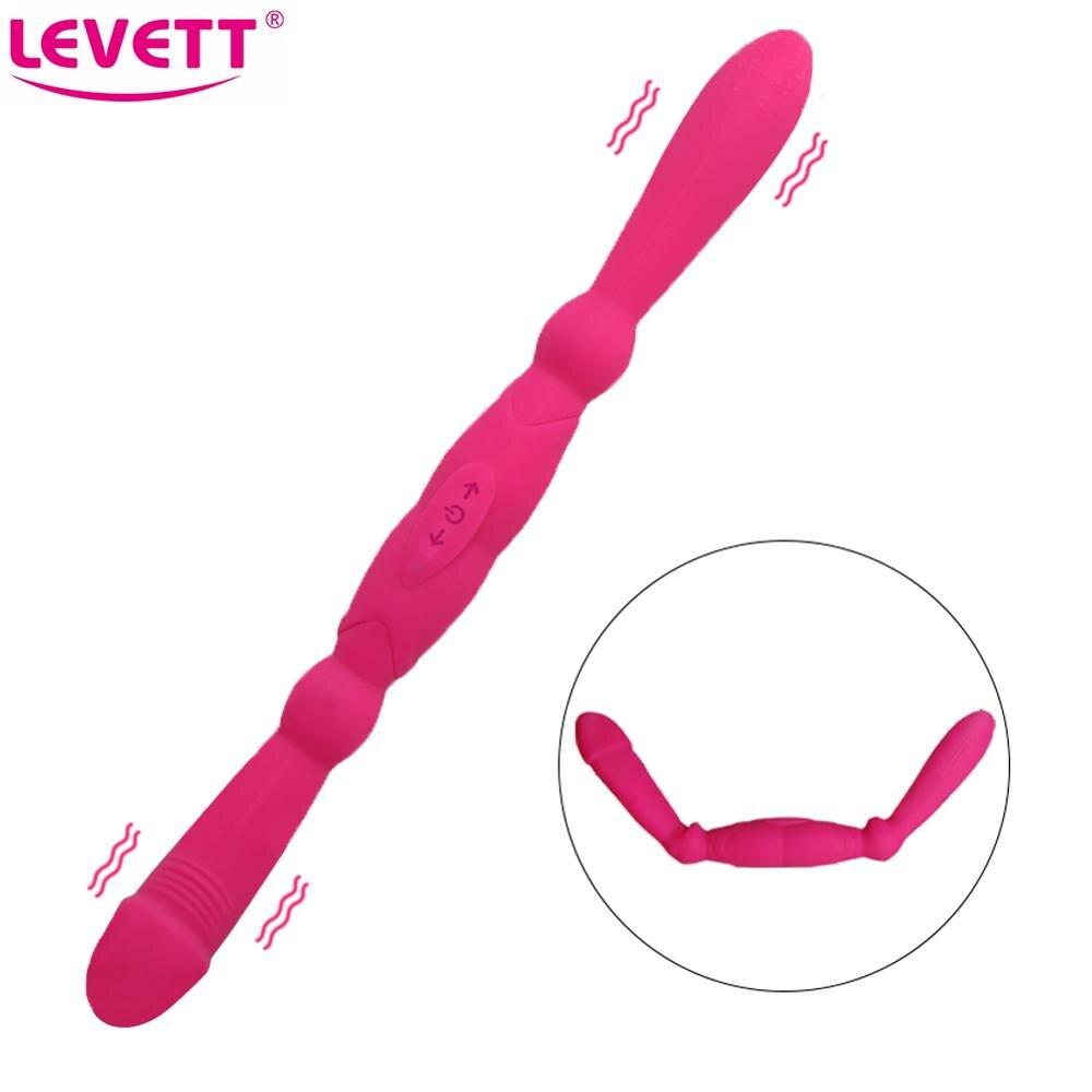 LEVETT Double Ended Vibrator For Lesbian Long Dual Dildo Vibrating Anal G Spot Stimulator Tools Adult Sex Toys for Woman femme