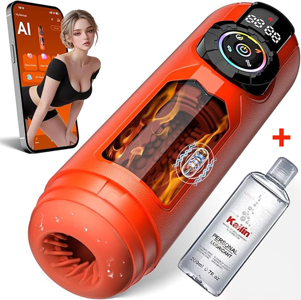 Heating Male Masturbator Penis Pump, Upgrade 5 in 1 Male Sex Toys for Men, AI Interaction APP Control with 9 Vibrating & Licking & Thrusting & Suck Modes